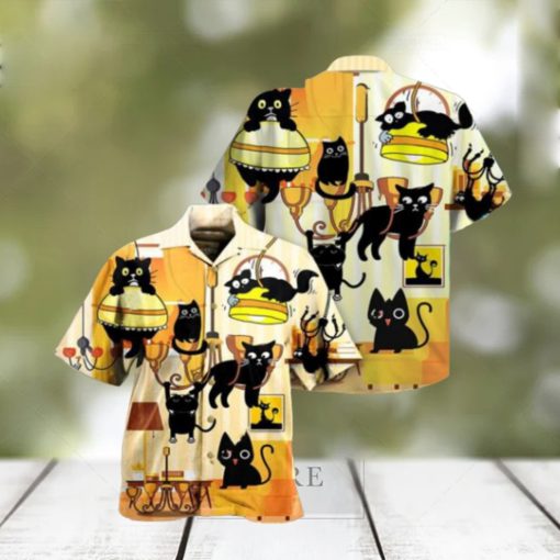 Black Cat Yellow Dinner Hawaiian Shirt