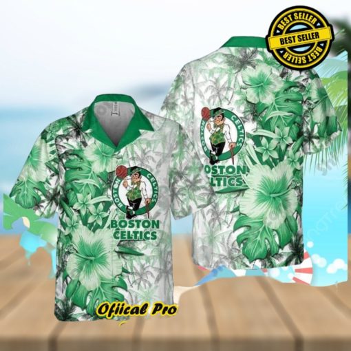 Boston Celtics Hawaiian Shirt Hibiscus Flower Pattern