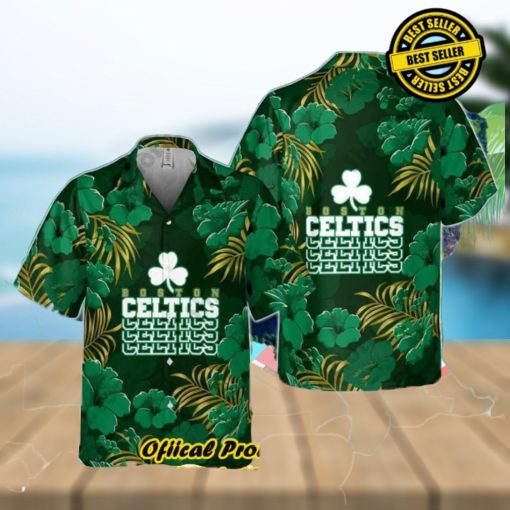 Boston Celtics Hibiscus And Tree Tropical Pattern Print Hawaiian Shirt