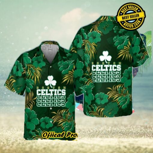 Boston Celtics Hibiscus And Tree Tropical Pattern Print Hawaiian Shirt