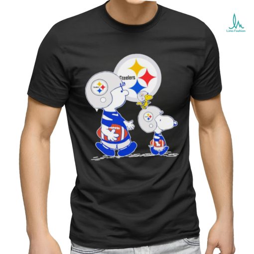 Charlie Brown Snoopy and Woodstock Pittsburgh Steelers football logo shirt