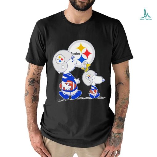 Charlie Brown Snoopy and Woodstock Pittsburgh Steelers football logo shirt