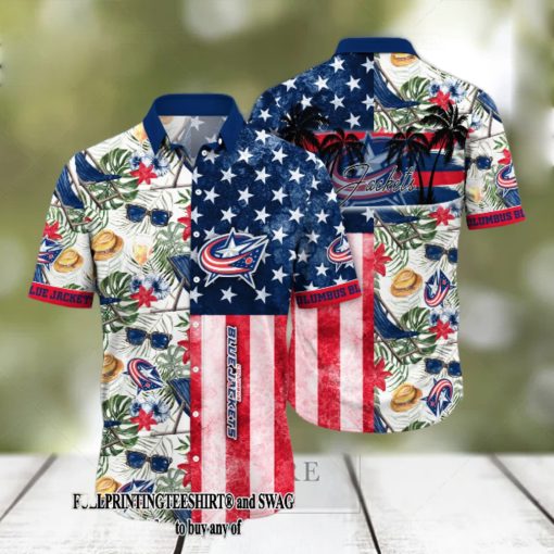 Columbus Blue Jackets NHL Flower All Over Print Hawaii Shirt And Tshirt