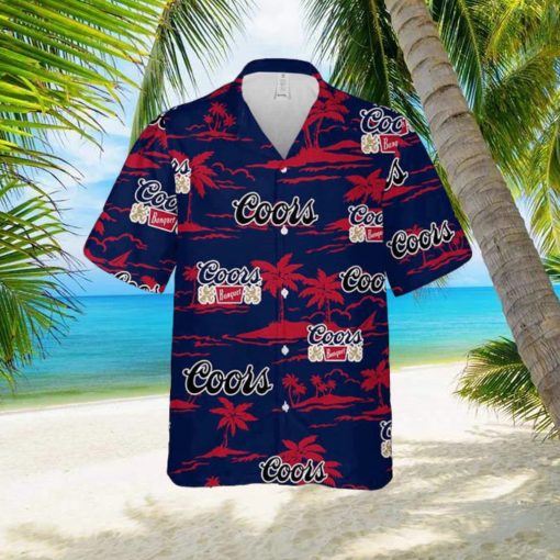 Coors Banquet Hawaiian Button Up Shirt Island Palm Leaves