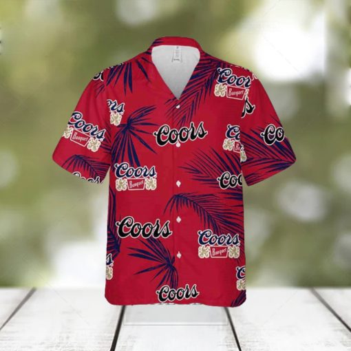 Coors Banquet Hawaiian Button Up Shirt Palm Leaves Pattern