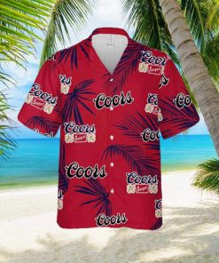 Coors Banquet Hawaiian Button Up Shirt Palm Leaves Pattern