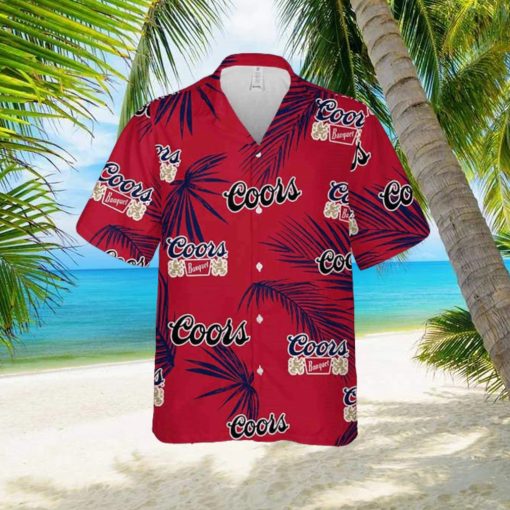 Coors Banquet Hawaiian Button Up Shirt Palm Leaves Pattern