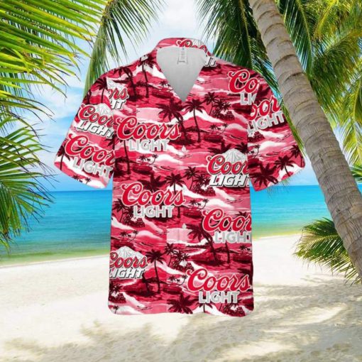 Coors Light Hawaiian Button Up Shirt Sea Island Pattern