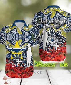 Cowboys Anzac Day Poppy Flowers With Aboriginal Trendy Hawaiian Shirt