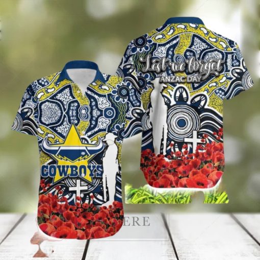 Cowboys Anzac Day Poppy Flowers With Aboriginal Trendy Hawaiian Shirt