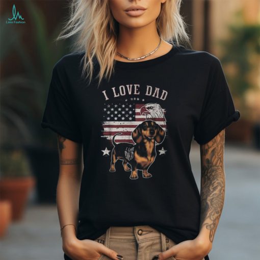 Dachshund Tattoo I Love Dad Fathers Day Patriotic T Shirt