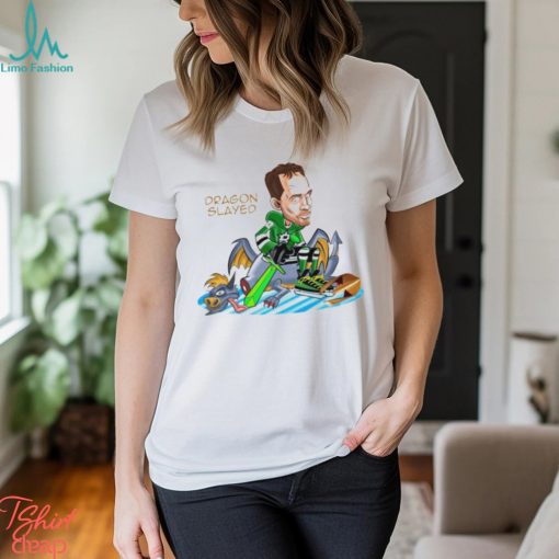 Dallas Stars Radek Faksa sitting on Vegas Golden Knight dragon slayed shirt