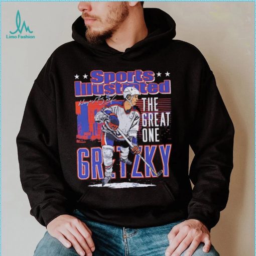 Edmonton Oilers Wayne Gretzky the great one sports illustrated and Edmonton skyline signature shirt