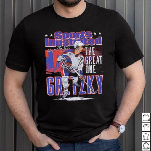 Edmonton Oilers Wayne Gretzky the great one sports illustrated and Edmonton skyline signature shirt