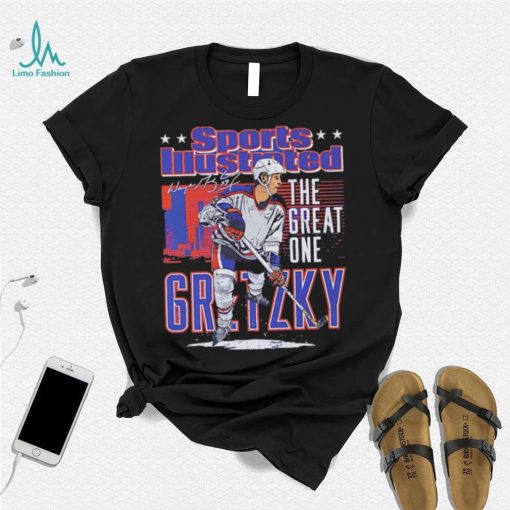 Edmonton Oilers Wayne Gretzky the great one sports illustrated and Edmonton skyline signature shirt