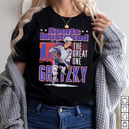 Edmonton Oilers Wayne Gretzky the great one sports illustrated and Edmonton skyline signature shirt