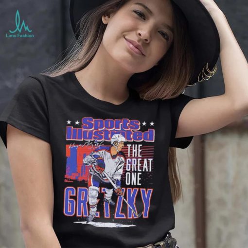 Edmonton Oilers Wayne Gretzky the great one sports illustrated and Edmonton skyline signature shirt