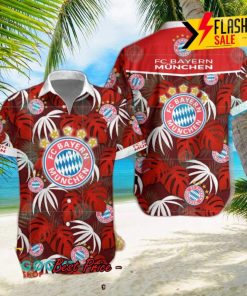 FC Bayern Munchen Big Logo Tropical Leaves Hawaiian Shirt