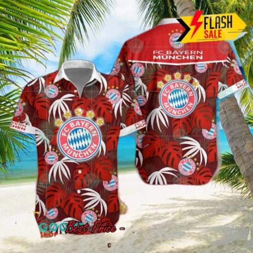 FC Bayern Munchen Big Logo Tropical Leaves Hawaiian Shirt