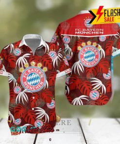 FC Bayern Munchen Big Logo Tropical Leaves Hawaiian Shirt