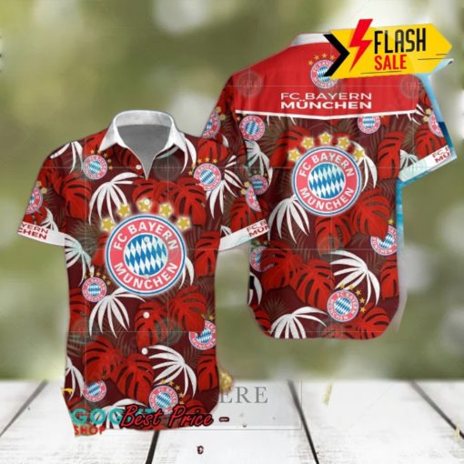 FC Bayern Munchen Big Logo Tropical Leaves Hawaiian Shirt