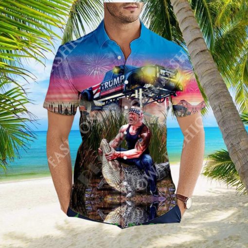 Funny Trump Riding A Crocodile Car Hawaii Shirt