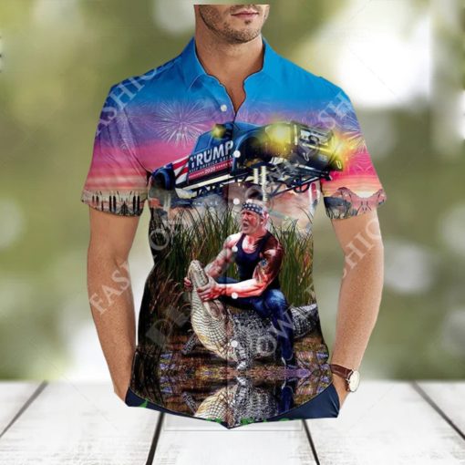 Funny Trump Riding A Crocodile Car Hawaii Shirt