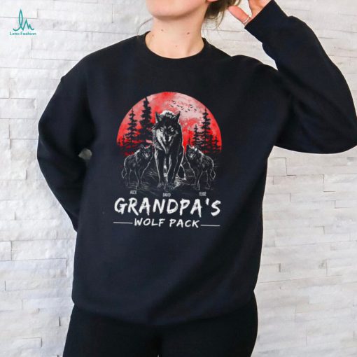 Grandpa Wolf Pack Personalized Shirt   Perfect Father’s Day Gift for Grandfather & Dad   Unique Men’s Personalized Tee shirt