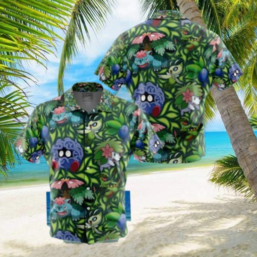 Grass Type Pokemon Pokemon Button Up Anime Hawaiian Shirt