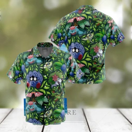 Grass Type Pokemon Pokemon Button Up Anime Hawaiian Shirt