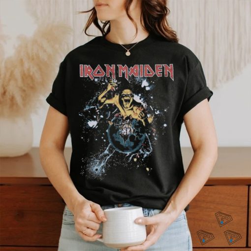 Iron Maiden World Piece Faux Faded Girls T Shirt