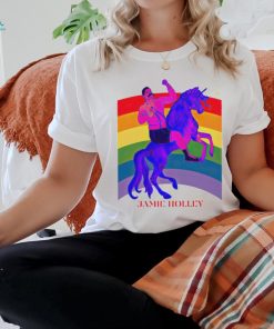 Jamie Holley riding horse rainbow pride shirt