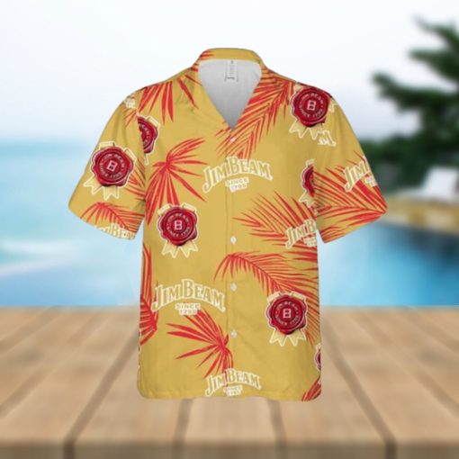 Jim Beam Hawaiian Button Up Shirt Palm Leaves Pattern Party