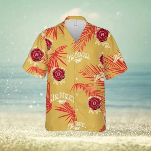 Jim Beam Hawaiian Button Up Shirt Palm Leaves Pattern Party