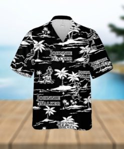 Johnnie Walker Hawaiian Button Up Shirt Island Palm Leaves