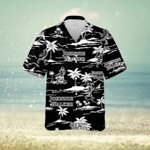 Johnnie Walker Hawaiian Button Up Shirt Island Palm Leaves