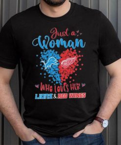 Just A Woman Who Loves Her Detroit Lions Vs Detroit Red Wings shirt