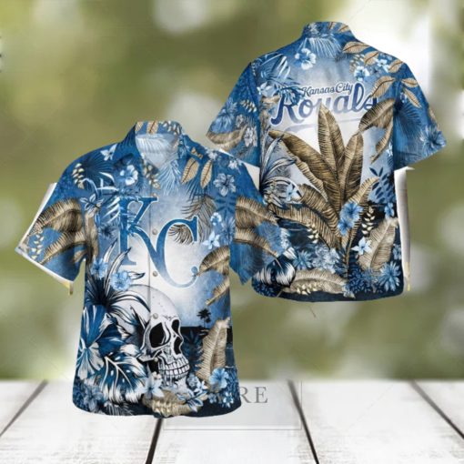 Kansas City Royals Tropical Floral Skull 3D Hawaiian Shirt Beach Shirt Halloween Gift