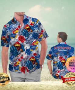 Kansas Jayhawks America Flag Tropical Floral Aloha Hawaiian Shirt Beach Shorts Custom Name For Men Women