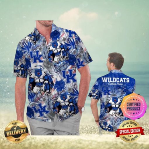 Kentucky Wildcats America Flag Tropical Floral Aloha Hawaiian Shirt Beach Shorts Custom Name For Men Women