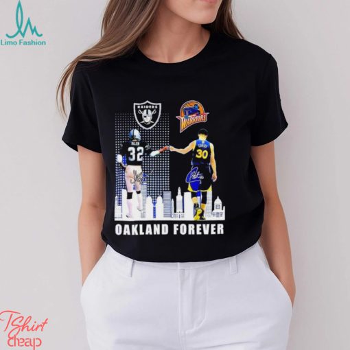 Las Vegas Raiders Marcus Allen and Golden State Warriors Stephen Curry Oakland forever signatures shirt