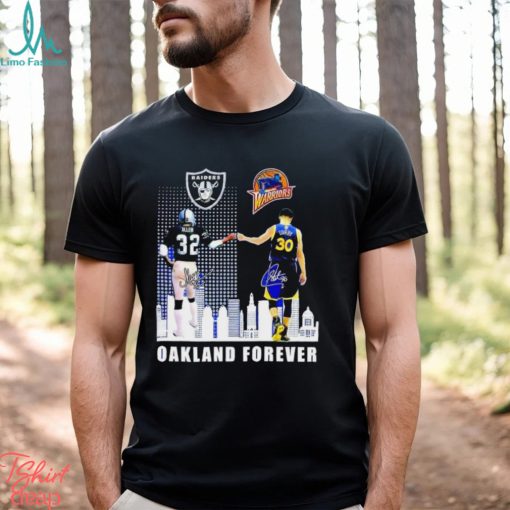 Las Vegas Raiders Marcus Allen and Golden State Warriors Stephen Curry Oakland forever signatures shirt