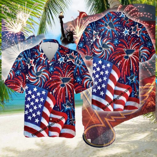 Limited NHL St. Louis Blues US Flag Pattern Firework Memory Men Women AOP Hawaiian Shirt