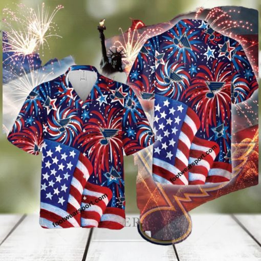 Limited NHL St. Louis Blues US Flag Pattern Firework Memory Men Women AOP Hawaiian Shirt