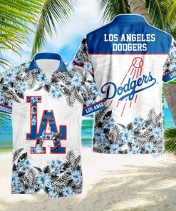 Los Angeles Dodgers Hibiscus Plumeria Flower 3D Printed Hawaiian Shirt