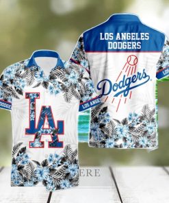 Los Angeles Dodgers Hibiscus Plumeria Flower 3D Printed Hawaiian Shirt