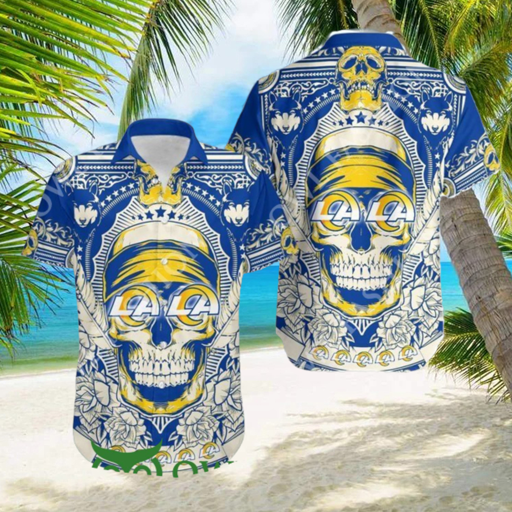 Los Angeles Rams Skull NFL Gift For Fan Hawaiian Shirt And Shorts Summer Los Angeles Rams Skull NFL Gift For Fan Hawaiian Shirt And Shorts Summer