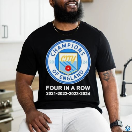 Manchester City Champions of England Four in a Row 2021 2022 2023 2024 Shirt