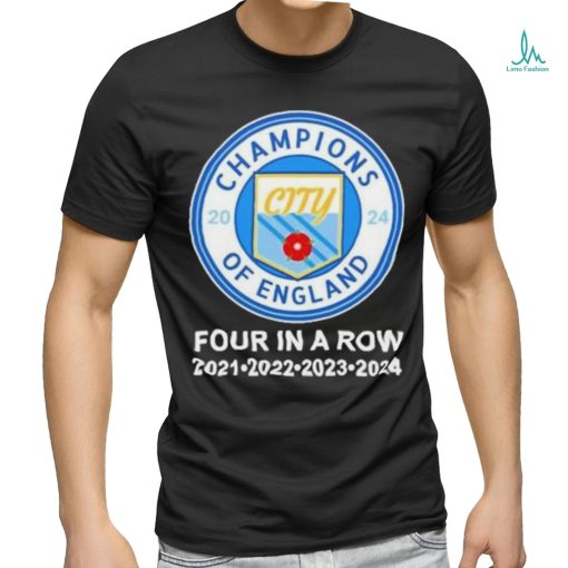 Manchester City Champions of England Four in a Row 2021 2022 2023 2024 Shirt