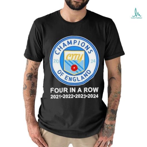 Manchester City Champions of England Four in a Row 2021 2022 2023 2024 Shirt